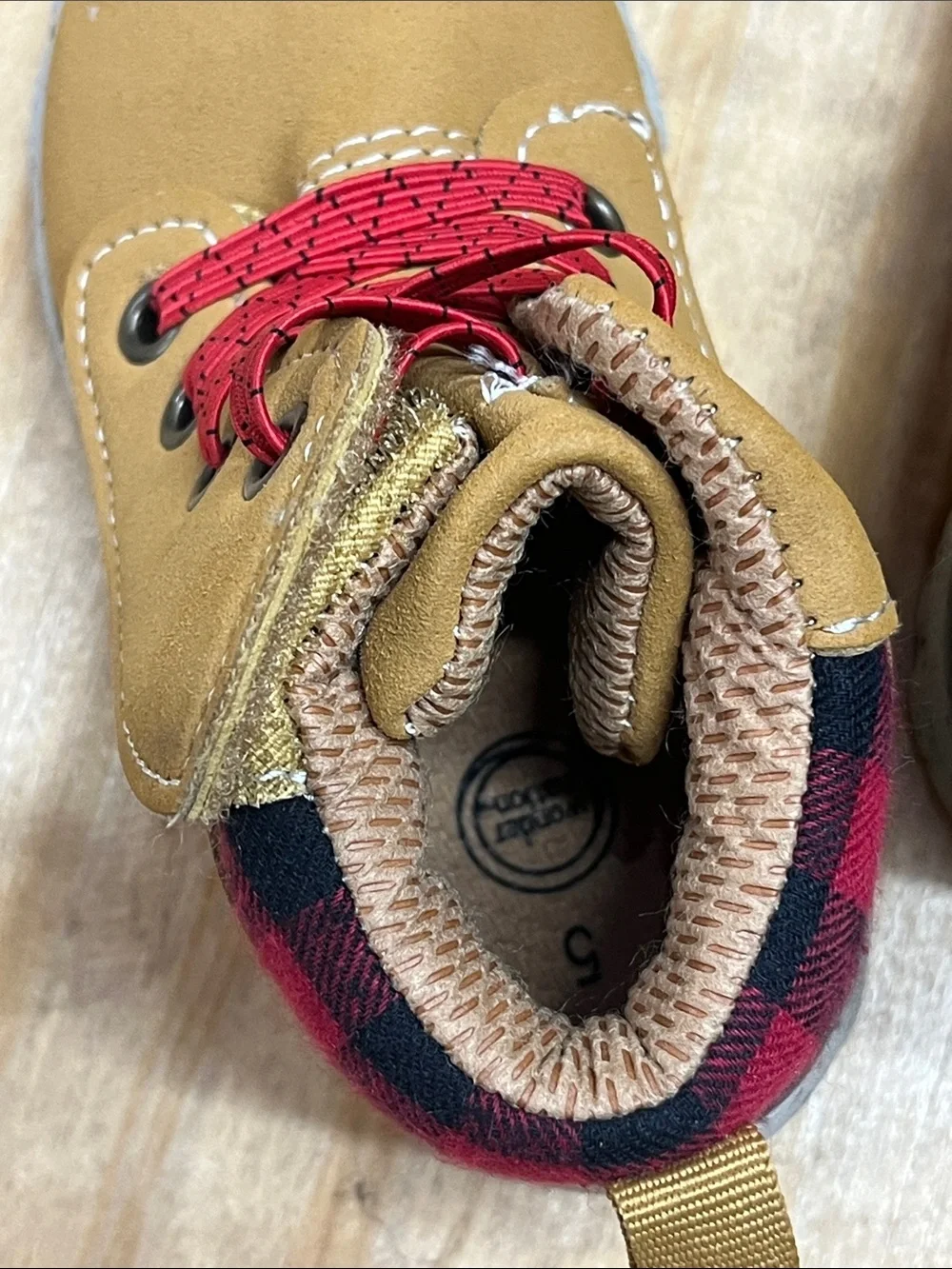 Kids Casual Lace-Up Boot in Tan with Red Accents baby boy timberland size 5 5c